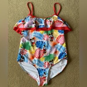 Disney Minnie Mouse Multicolor Tropical Ruffle One-Piece Swimsuit for Women